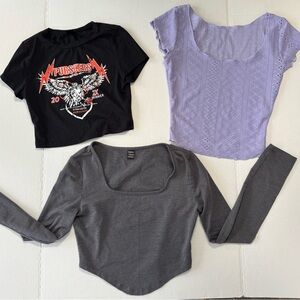Trendy Crop Top Trio - Black, Purple, Gray small XS